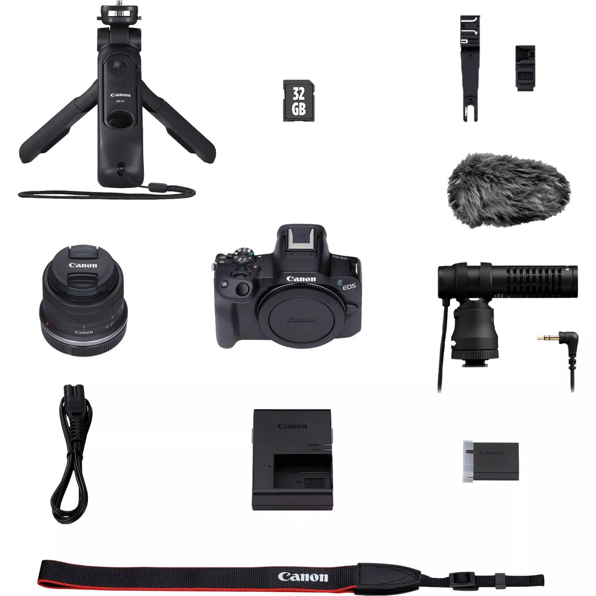 Canon EOS R50 Creator Kit - Cámara Mirrorless + Objetivo RF-S 18-45 mm F4.5-6.3 IS STM + Trípode + Micrófono + Memoria 32GB| APS-C (24,2 MP) -4 EV, Vídeo 4K 30 fps, Dual Pixel CMOS AF II, Negro