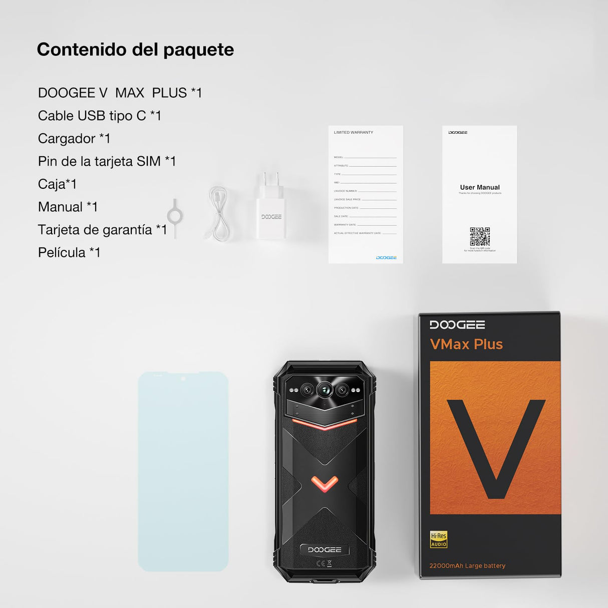 DOOGEE VMax Plus Movil Resistente 5G, 22000mAh/33W 36GB+512GB/2TB, Cámara 200MP+Visión Nocturna, 6.58" FHD+ 120Hz, Octa Core Móvil irrompible Android 14, IP68IP69K/NFC/WiFi6/OTG/GPS Moviles Rugerizado