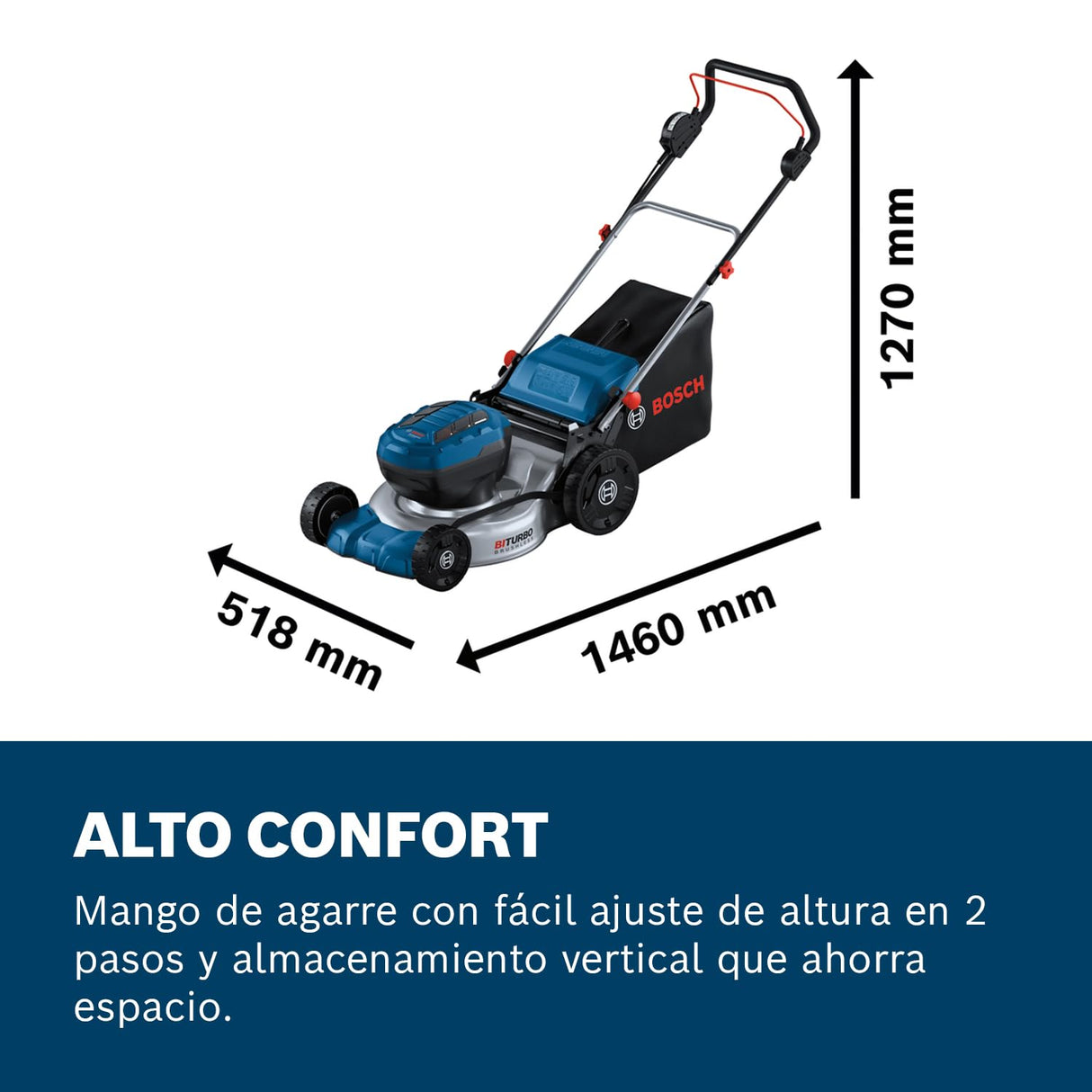 Bosch Professional 18V System cortacésped a batería GRA 18V2-46 (ancho de corte: 46 cm, 6 niveles de altura de corte, cesto de tela de 60 litros, incl. 2 llaves de aislamiento, tapón de triturado)
