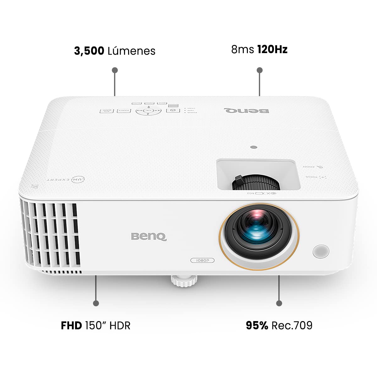 Proyector para juegos BenQ TH685i 1080p con tecnología Android TV - Compatibilidad con HDR 4K - Frecuencia de refresco de 120 Hz - 3500 lúmenes ANSI - Baja latencia de 8,3 ms - Modo de juego mejorado