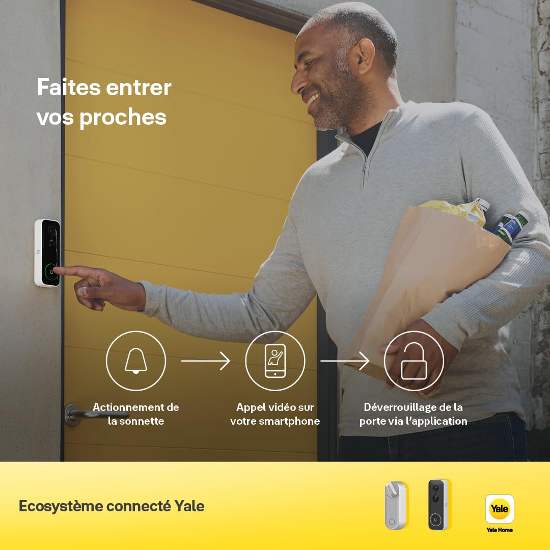 Video Timbre Inteligente Yale -SV-VDB-1A-V1 |Full HD | Audio bidireccional | Grabación por Movimiento | Zonas Personalizables y programación | Visión Nocturna | Llamadas en Tiempo Real| Yale Home App