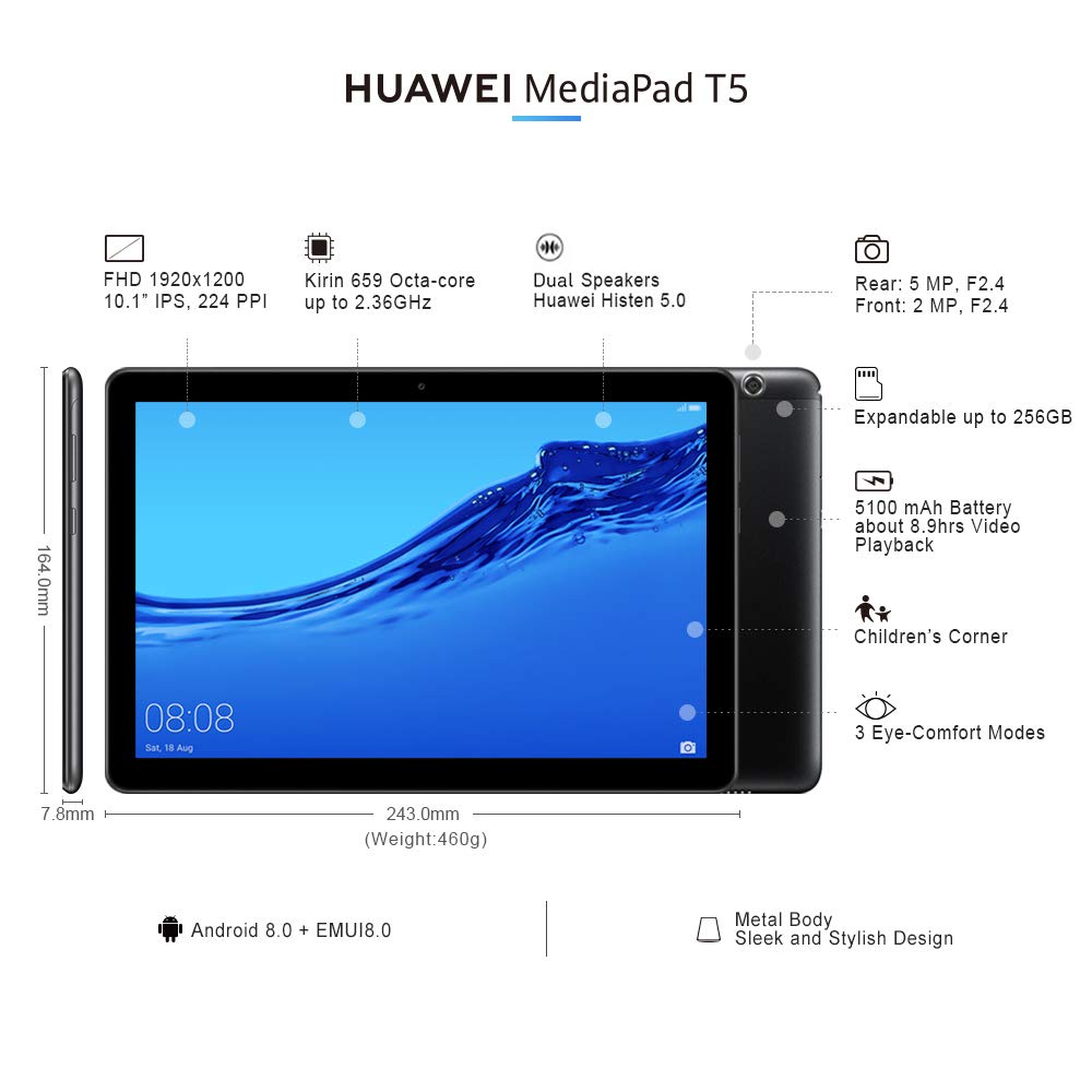 Huawei MediaPad T5 10" WiFi - Tablet 64GB, 4GB RAM, Black