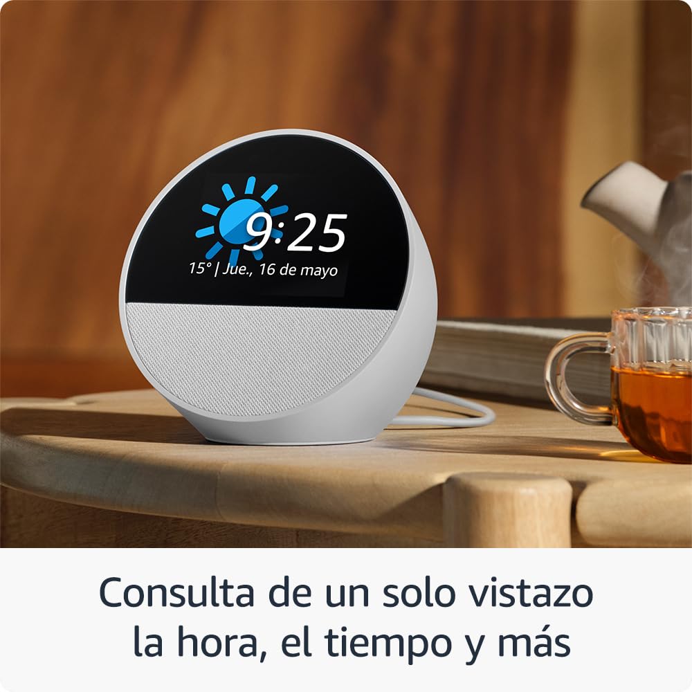 Amazon Echo Spot (modelo de 2024) | Despertador inteligente con sonido de calidad y Alexa | Blanco