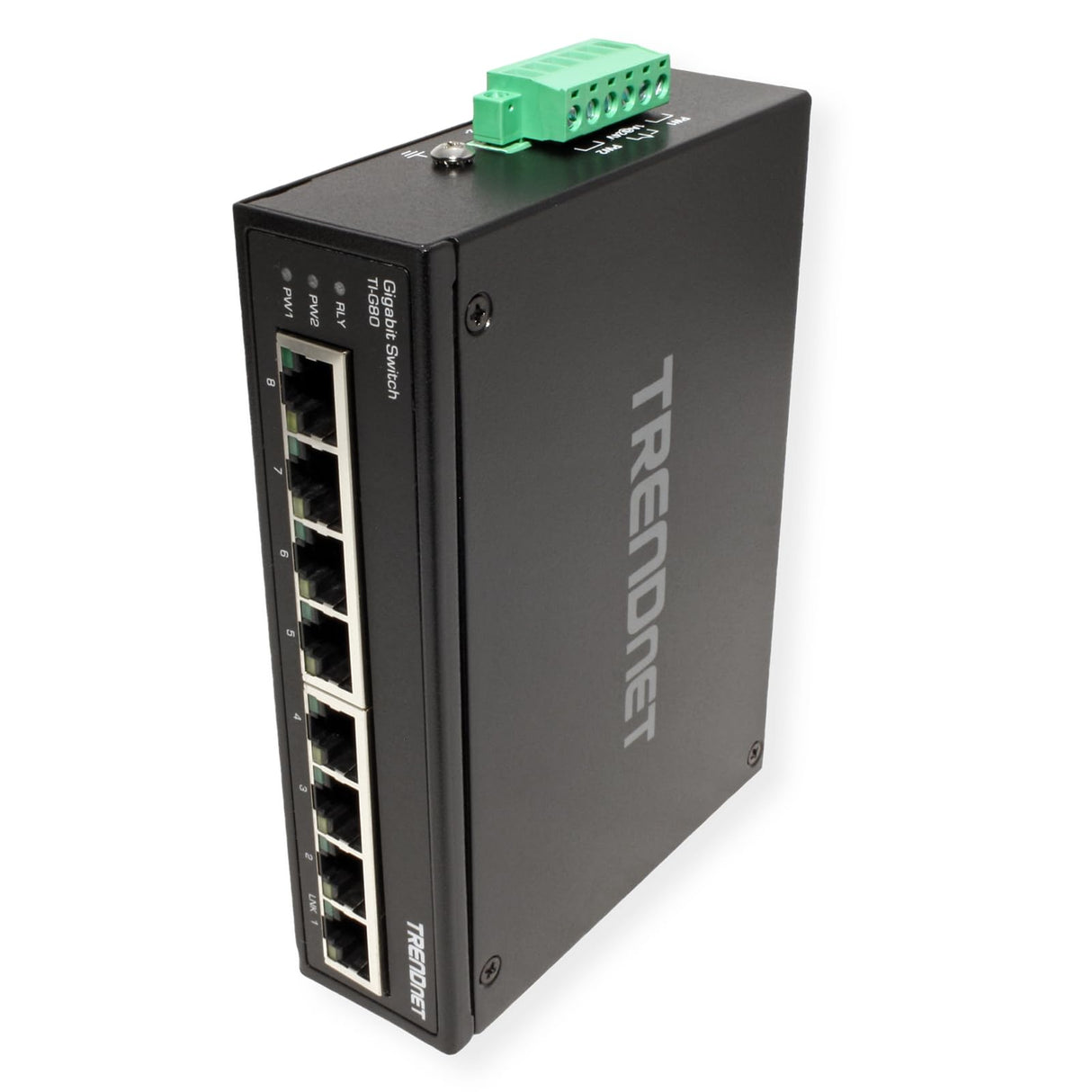 TRENDnet, TI-G80, Switch DIN-Rail Industrial Ethernet Gigabit de 8 Puertos, Divisor Ethernet de 16 Gbps, clasificación IP30, Negro