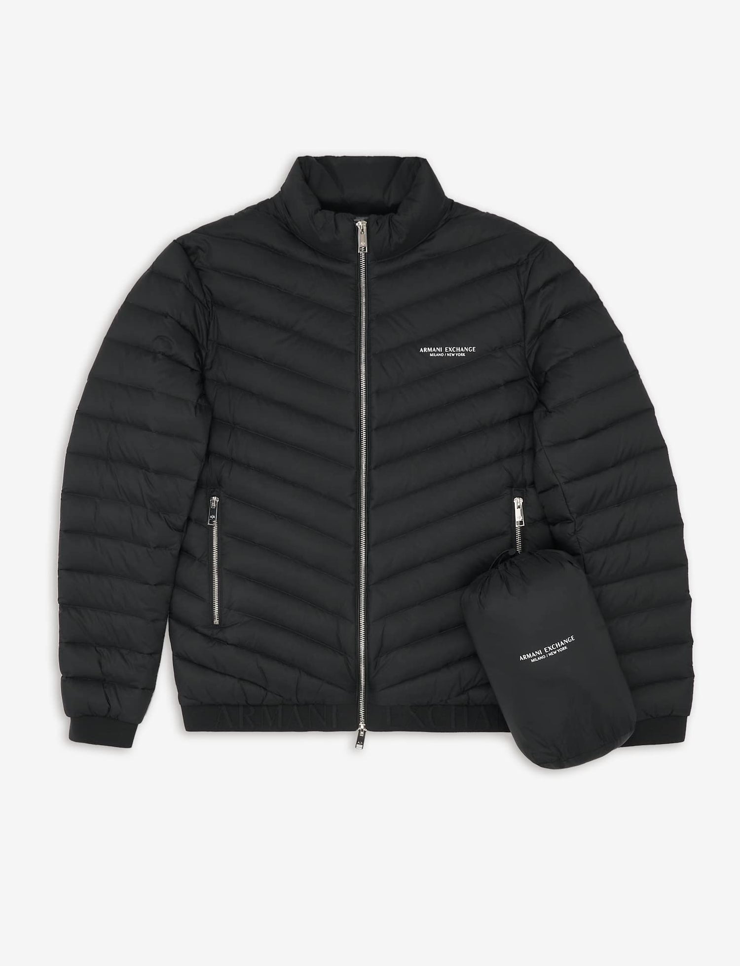 Armani exchange Chaqueta Acolchada Con Cremallera Y Logotipo de Milano/New York Abrigo alternativo de plumón, Hombre, Negro, XL