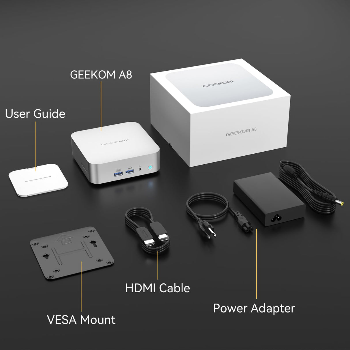 GEEKOM Mini PC A8, AMD Ryzen 7 8845HS (8 núcleos, 16 subprocesos, hasta 5,1 GHz) Mini PC para Juegos Windows 11 Pro 32 GB DDR5 1TB SSD Mini PC | AMD Radeon 780M | Wi-Fi 6E | BT5.2 | 8K | IA |