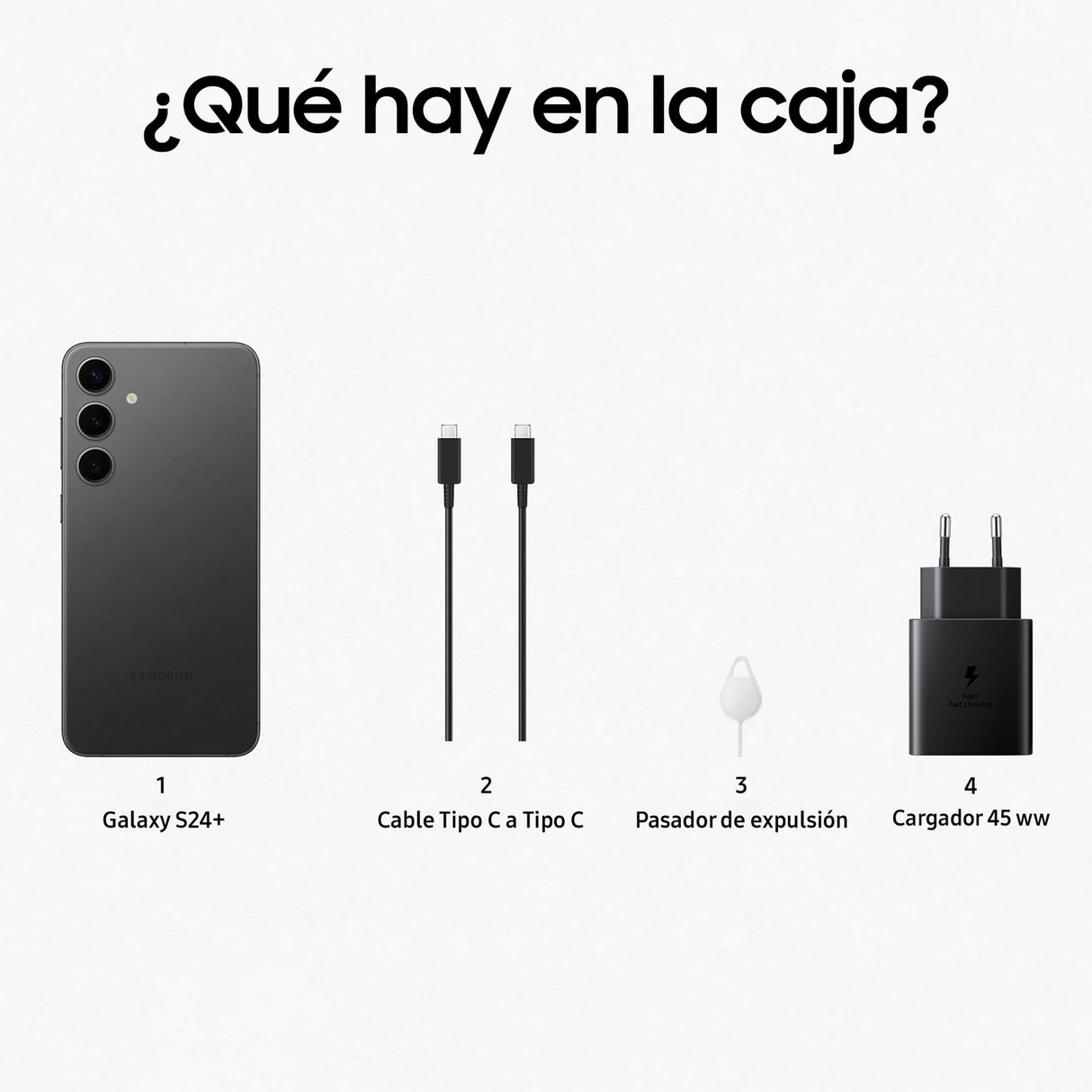 Samsung Galaxy S24+ y Cargador 45W, Móvil con IA, Smartphone Android, 12GB RAM Más Rápida, 256GB Almacenamiento, Cámara 50MP, Gran Pantalla, Batería Larga Duración, Negro Onyx (Versión Española)