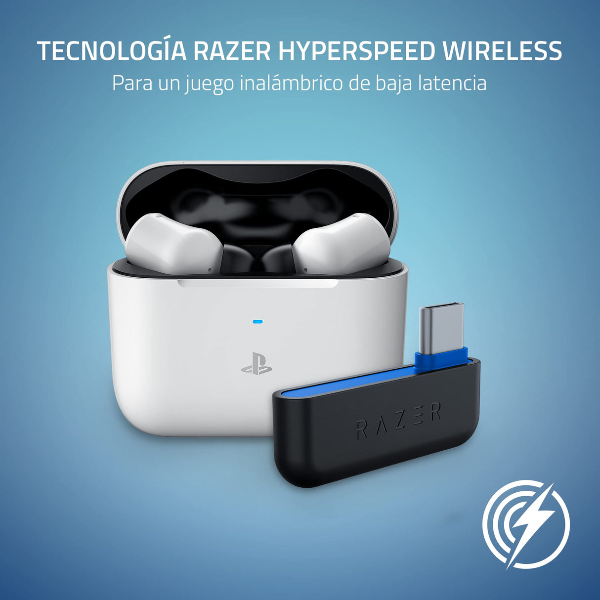 Razer Hammerhead HyperSpeed - Auriculares Gaming Inalámbricos Multiplataparama con Licencia para PlayStation (HyperSpeed Wireless, Cancelación Activa del Ruido) Blanco