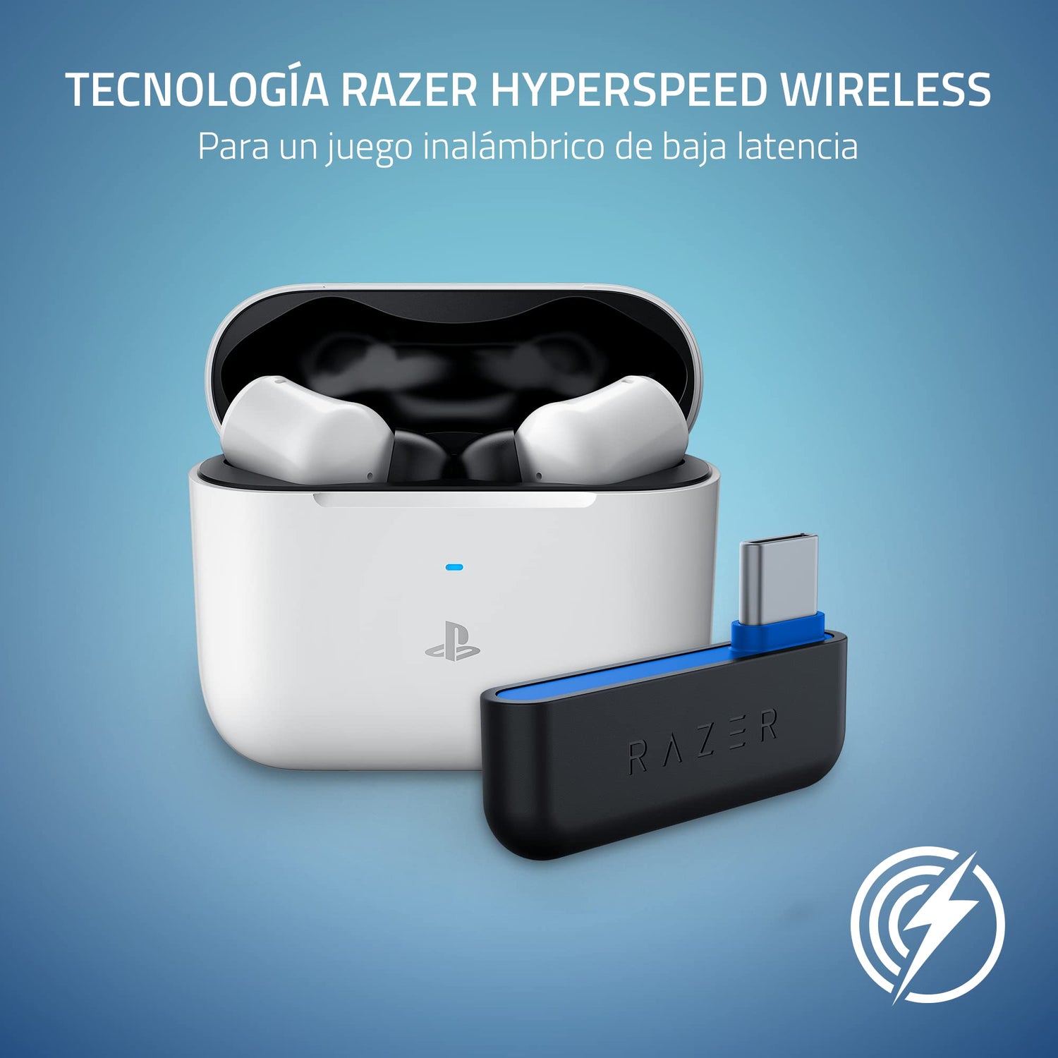 Razer Hammerhead HyperSpeed - Auriculares Gaming Inalámbricos Multiplataparama con Licencia para PlayStation (HyperSpeed Wireless, Cancelación Activa del Ruido) Blanco