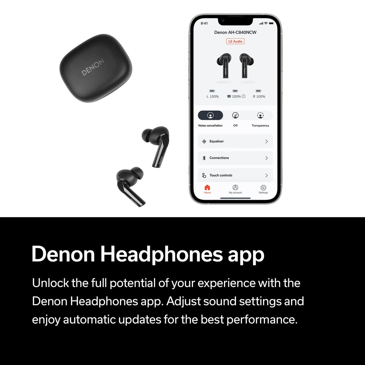 Denon AH-C840NCW - Auriculares intrauditivos inalámbricos Bluooth con cancelación Activa de Ruido, Resistentes al Agua, Llamada cristalina, Color Negro