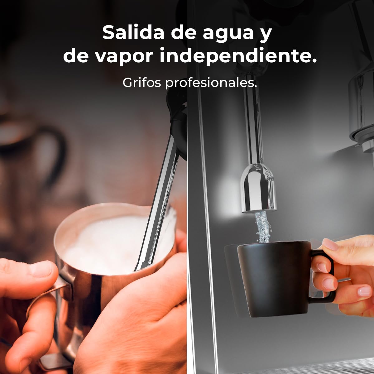 Cecotec Cafetera Express Barista Baristeo Classic. 2700W, Bomba 15 Bares, Control Pid, Doble Calentamiento, depósito 2.5L, Vaporizador, Grifos Profesionales, Extracción Crema, Diseño Profesional