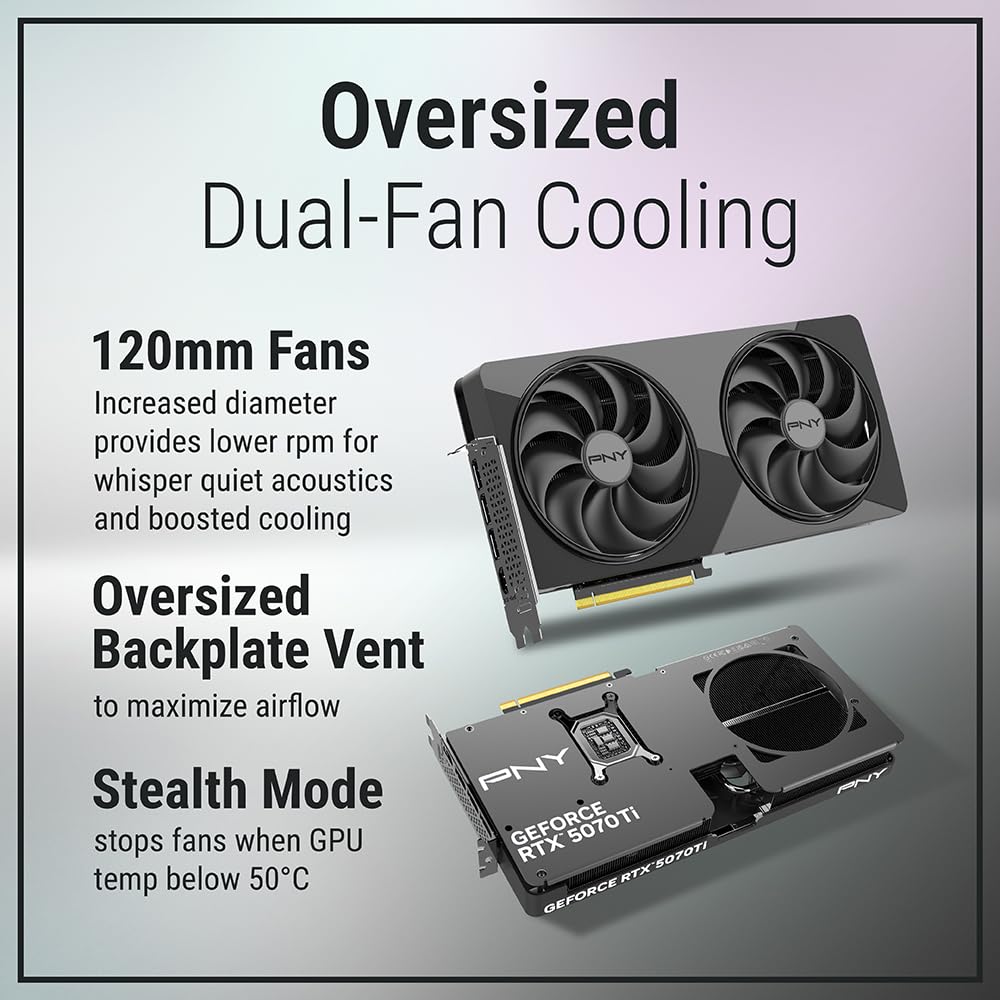 PNY Tarjeta Gráfica GeForce RTX™ 5070Ti Slim 16GB OC Doble Ventilador, 2-Slot