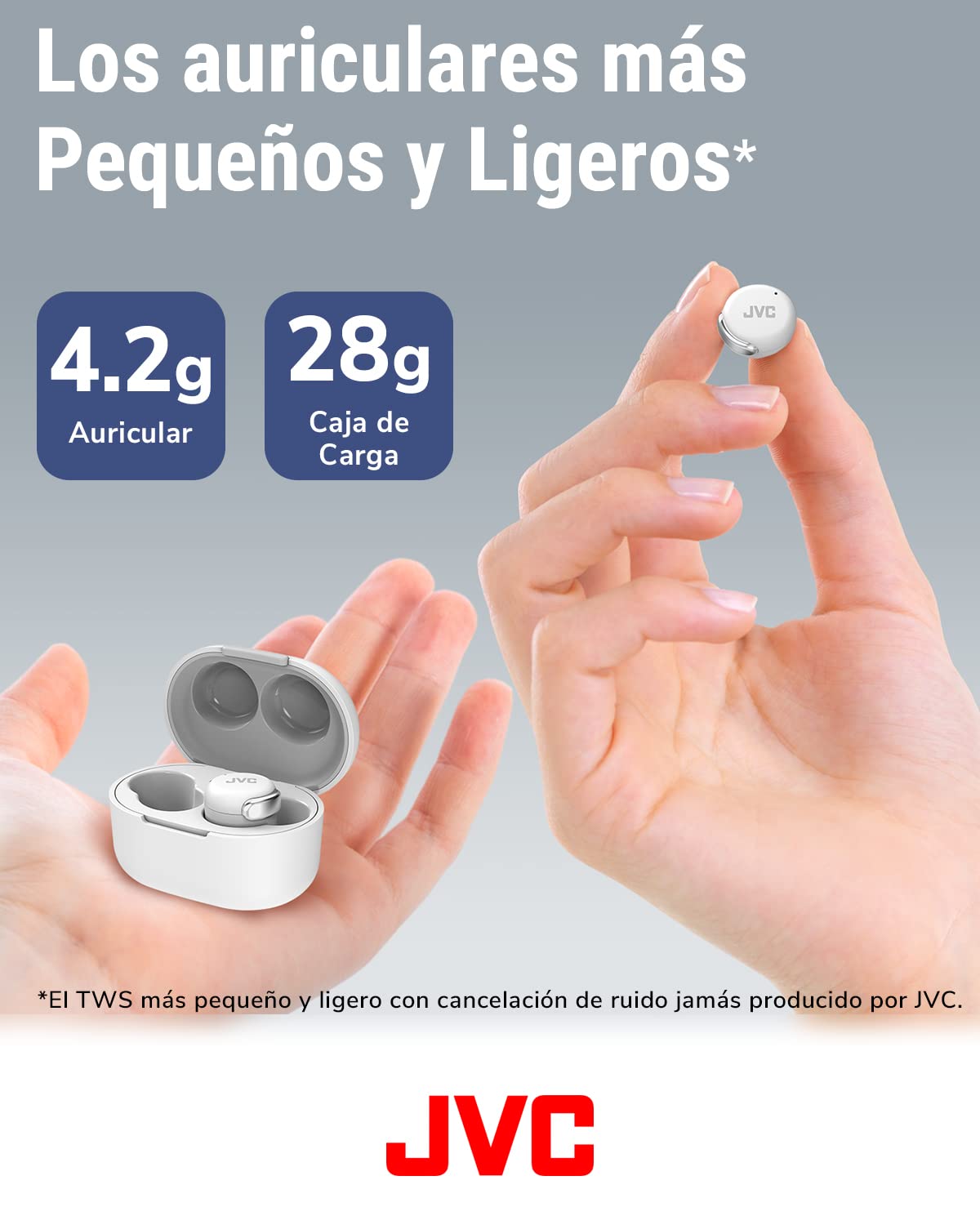 JVC Auriculares Inalámbricos Cancelación de Ruido - Compact True Wireless Earbuds Bluetooth 5.2, Modo Baja Latencia, Batería con 21H de reproducción, Resistencia al Agua (IPX4) HA-Z330T-W (Blanco)