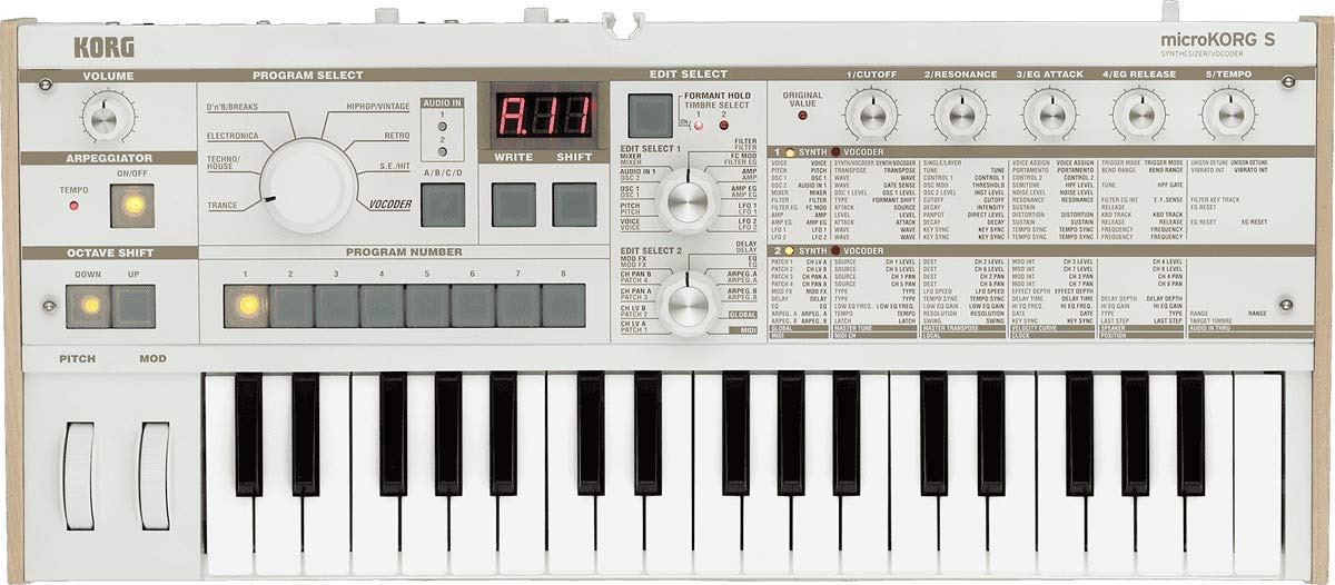 Korg microKORG XL+ - Sintetizador/Vocodificador de 37 teclas con PCM expandido, blanco
