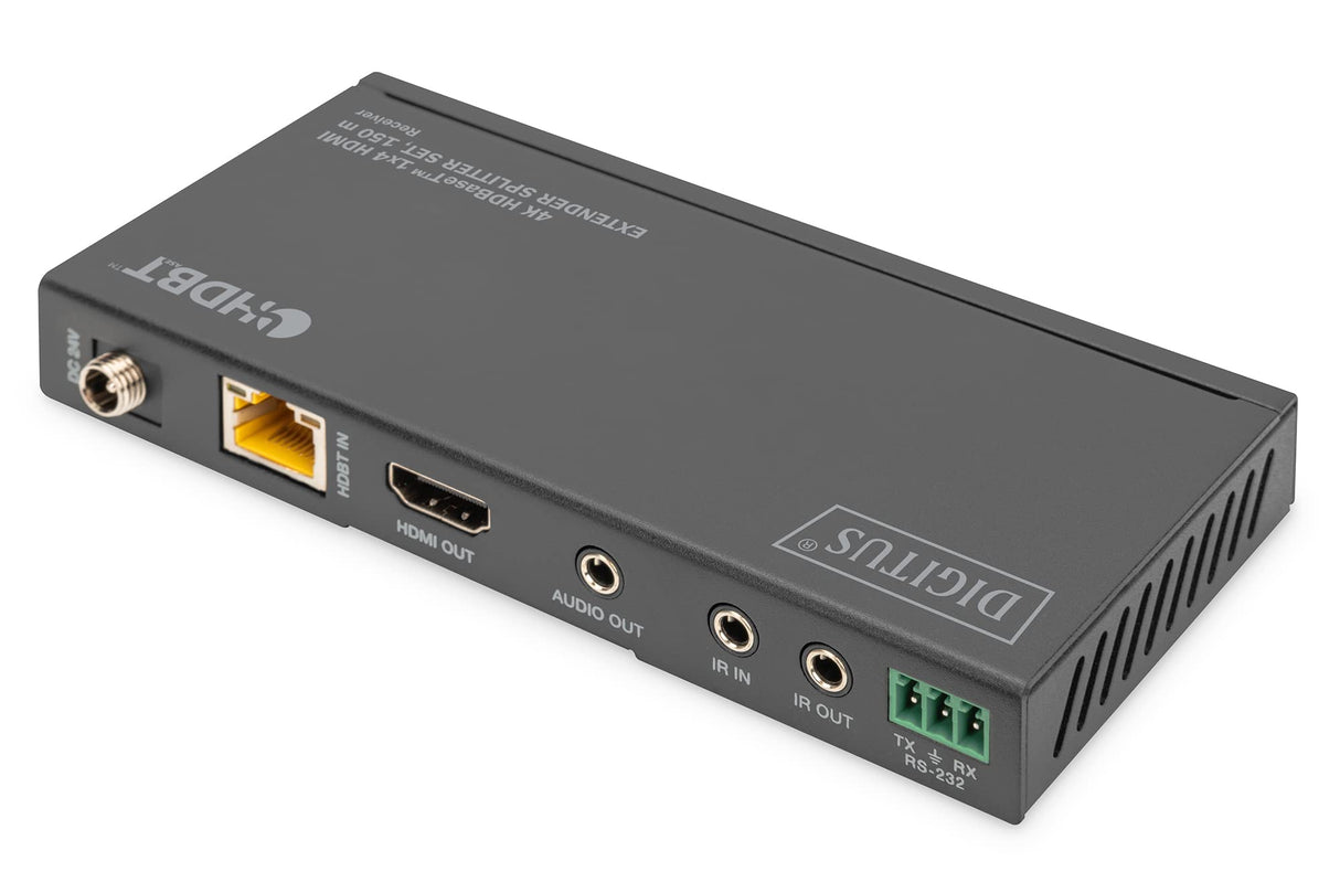 DIGITUS DS-55510 HDMI Extensor/Divisor HDMI 1:4 (HDBaseT) - UHD 4K/60 Hz - 120 m a través de cable LAN (HDBaseT 100 m) - Set: Transmisor y Receptor - Loop-Out, IR Infrarrojos, Audio, EDID, RS232