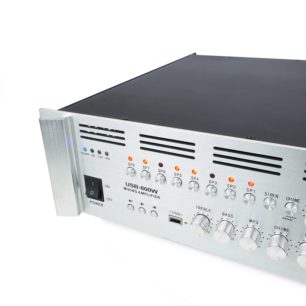 BeMatik - Amplificador para sonorización profesional de 800W 110V 8 zonas con MIC AUX MP3 rack