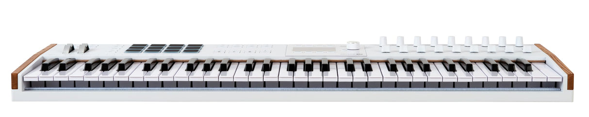 Arturia KeyLab 61 MK3 White, teclado c/controlador MIDI producción, paq. software todo-en-1-61 teclas, 9 codificadores, 9 faders, 1 rueda modulación, 1 rueda inflex. tono, 12 almohadillas - Blanco