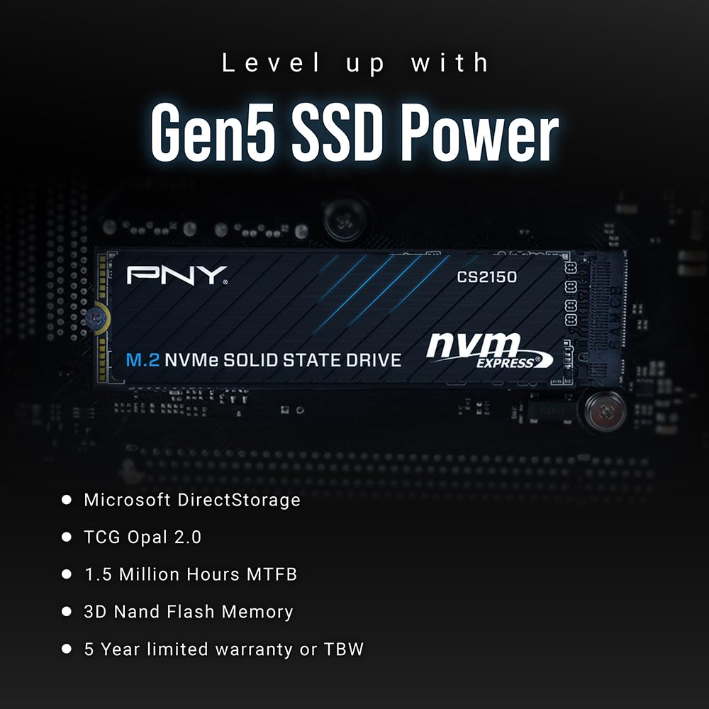 PNY CS2150 2TB SSD Interno M.2 NVMe, hasta 10300MB/s (Lectura) - M280CS2150-2TB-TB