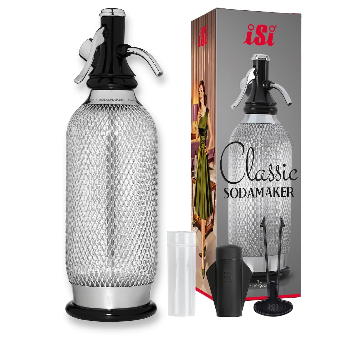 iSi 1060 Sodamaker Classic, 1,0 L, burbujeador de agua para agua con gas, burbujeador con botella PEN de malla de acero inoxidable, dióxido de carbono para agua, 106001