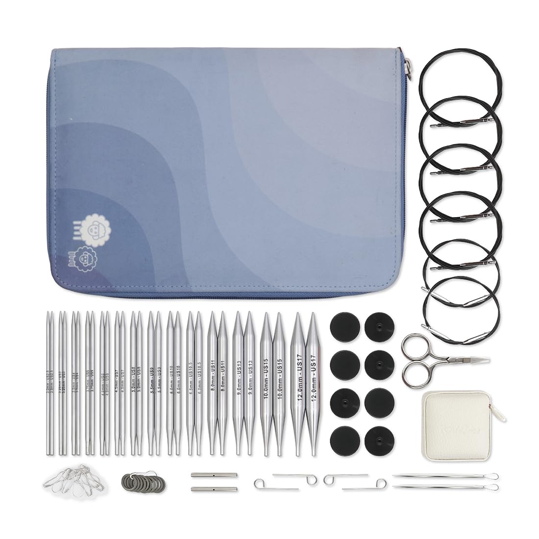 KnitPro Set de Agujas Intercambiables Nova Grande - Pares de Alfileres Circulares de 14 x 13 cm con Accesorios Set Nova Grande para Principiantes, Profesionales y Caja de Regalo