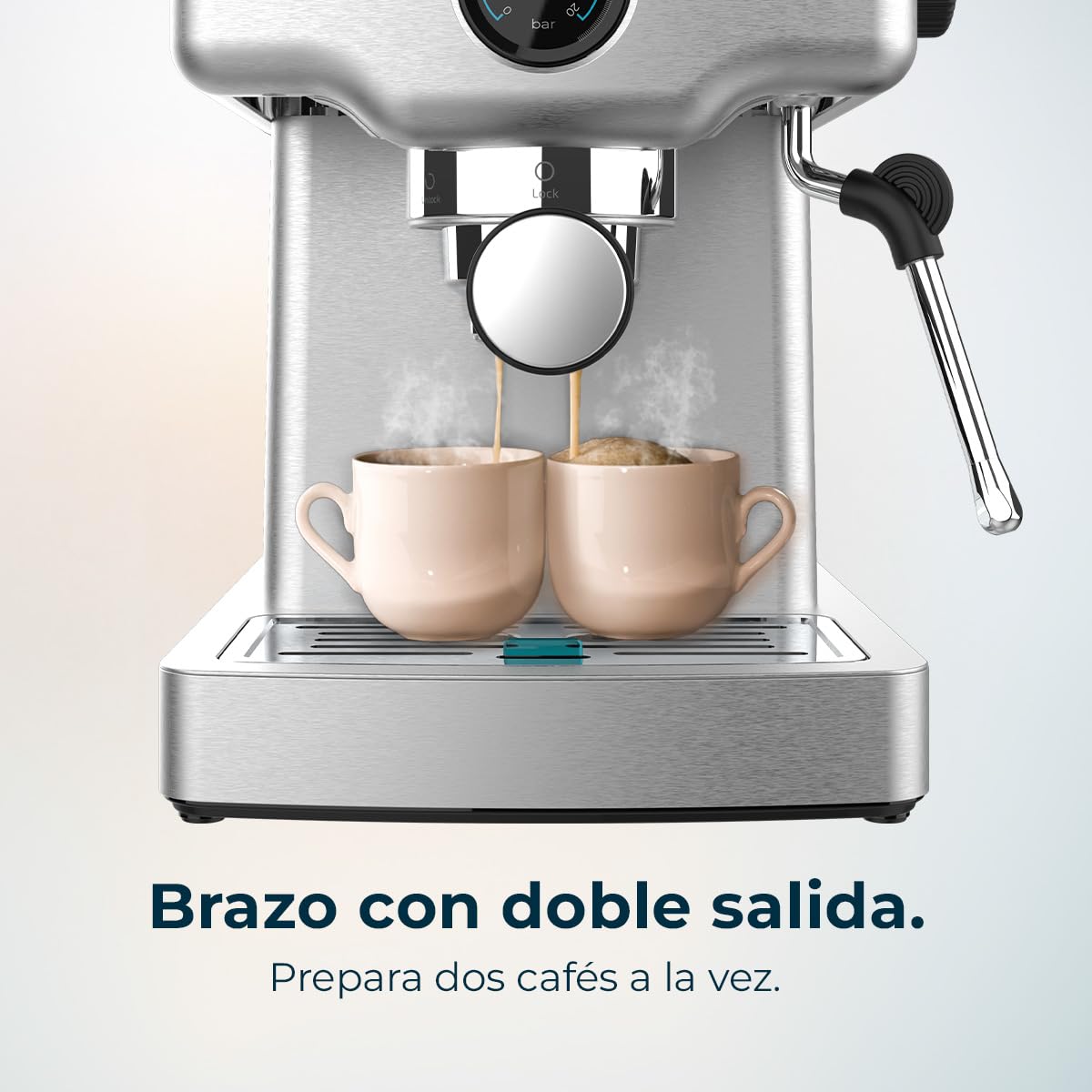 Cecotec Cafetera Express Barista Power Espresso 20 Barista Mini. 1465 W, 20 Bares, Manometro y ThermoblocK, Vaporizador Orientable y Brazo con Doble Salida, 1,8 L de Capacidad