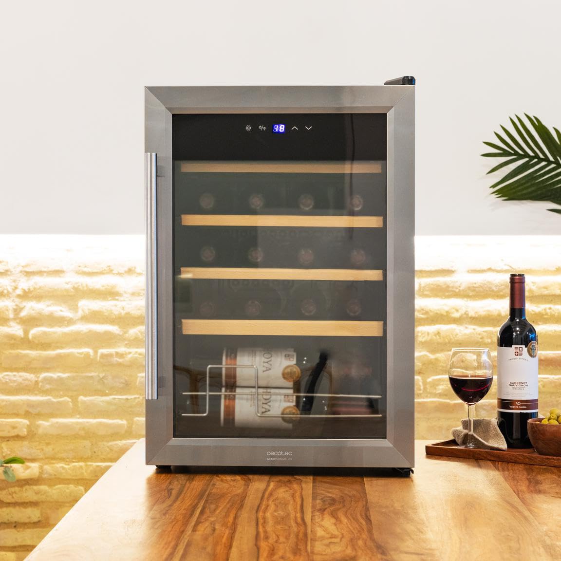 Cecotec Vinoteca - Nevera para Vinos - 24 Botellas Bolero GrandSommelier 2050 Inox Compressor. Temperatura ajustable de 5-18ºC, Alto rendimiento, Funcionamiento silencioso y sin Vibraciones