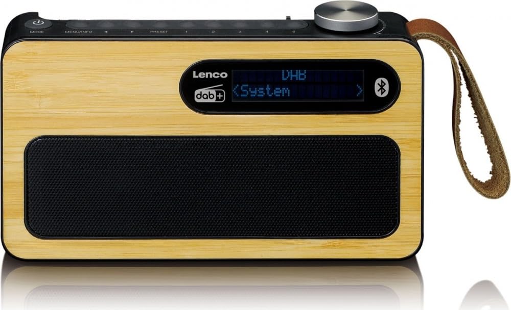 Lenco PDR-040 – Radio portátil Dab+ – Radio FM – con Bluetooth – Batería integrada con 2000 mAh – 3 W RMS – Reloj y Despertador – De bambú auténtico – Negro