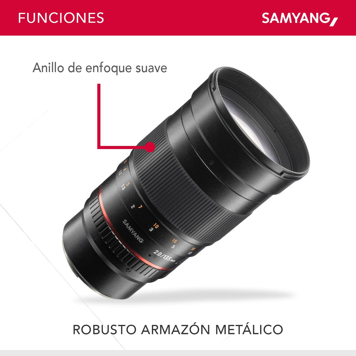 Samyang F1112206101 - Objetivo fotográfico DSLR para Sony E (Distancia focal Fija 135mm, Apertura f/2-22 ED UMC, diámetro Filtro: 77mm), Negro