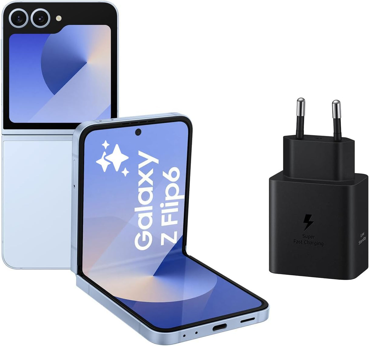 Samsung Galaxy Z Flip6 256 GB + Cargador - Teléfono Móvil con IA, Smartphone Android Libre, Cámara 50 MP, Azul (Versión Española)