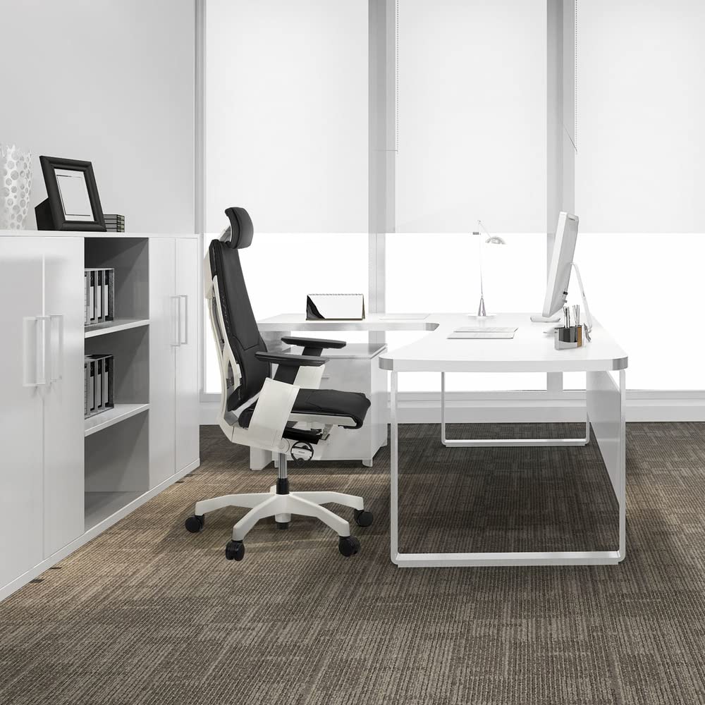 hjh OFFICE 652863 Silla de Oficina GENIDIA Pro White Cuero Negro, Silla ejecutiva ergonómica, reposabrazos y reposacabezas Ajustables