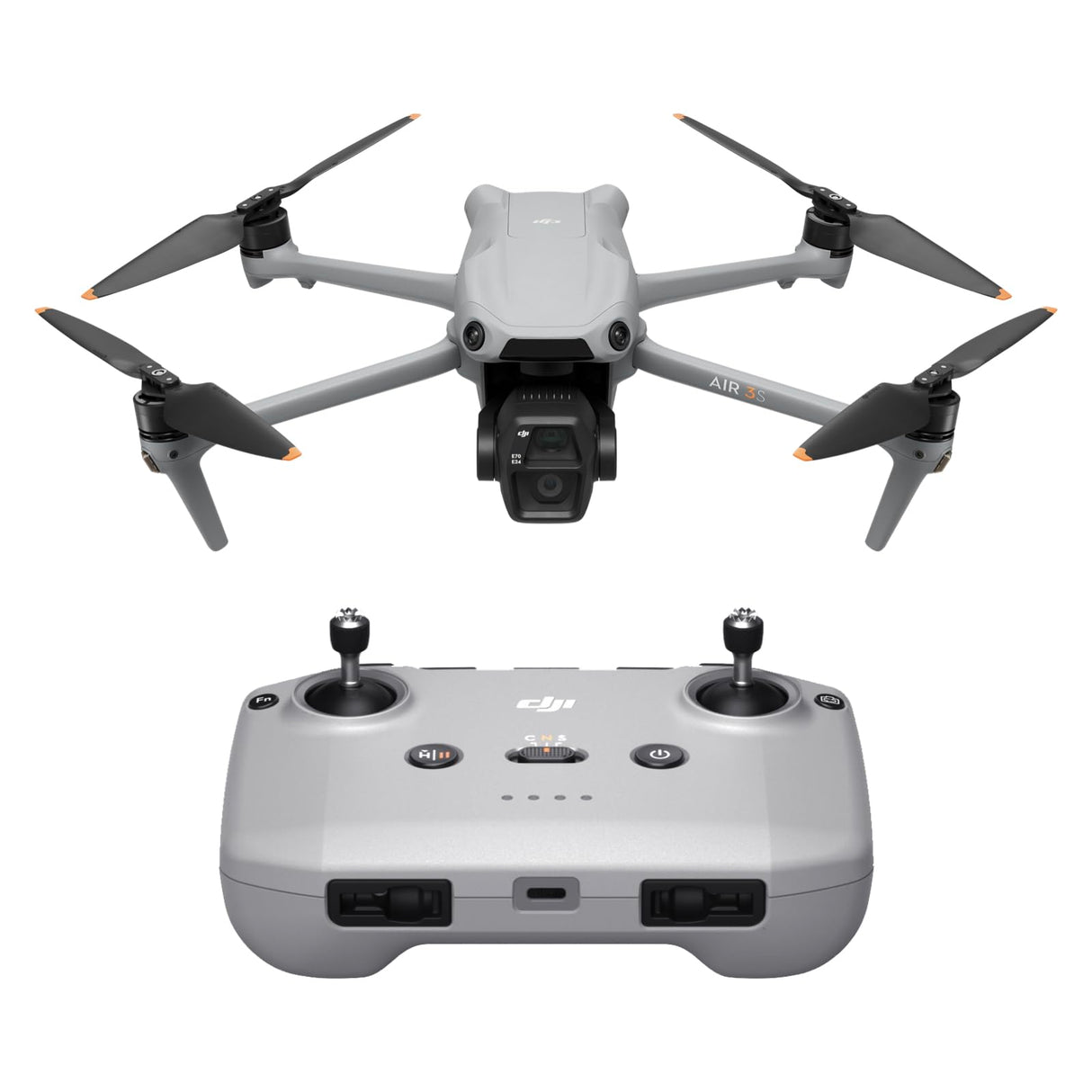 DJI Air 3S (RC-N3), dron con cámara 4K, dron con doble cámara con cámara gran angular con CMOS 1", vídeo en 4K/60 fps HDR y 14 pasos de rango dinámico, 45 min de tiempo máximo de vuelo