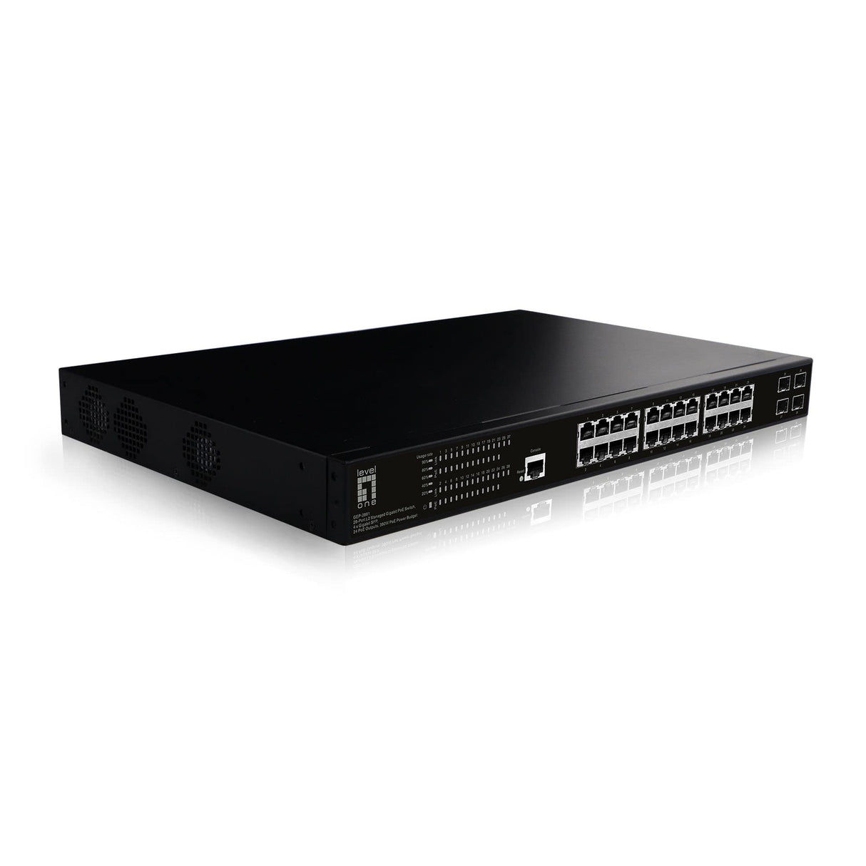 LevelOne GEP-2861 GEP-2861 - Conmutador PoE Gigabit L2 de 28 Puertos, 4 x Gigabit SFP, 24 Salidas PoE, 390 W de presupuesto de Potencia PoE