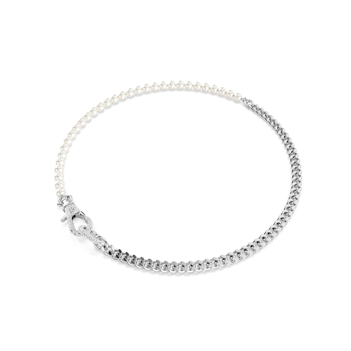 Swarovski Collar Dextera, Pavé, Perla de cristal, Blanco, Baño de rodio