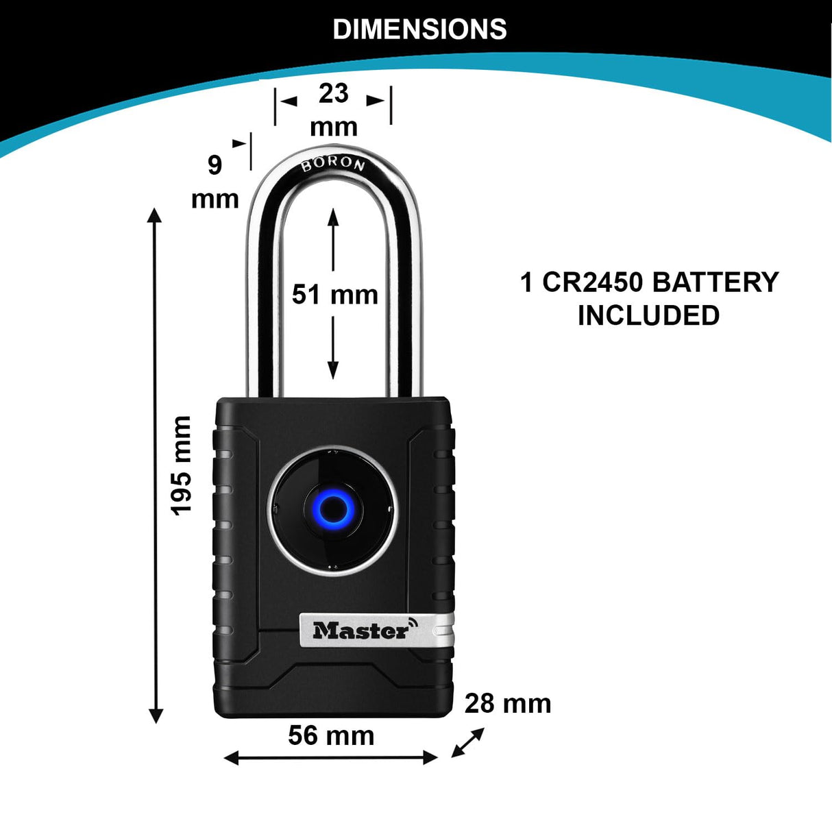 Master Lock 4401EURLHEC Candado con conexión Bluetooth para uso privado o profesional, Estanco, Grillete largo