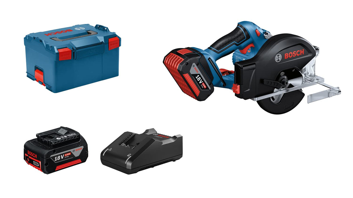 Bosch Professional 18V System GKM 18V-50 - Sierra circular de metal a batería (Ø 136 mm, 4250 rpm, colector de virutas, 2 baterías 5,0 Ah, en L-BOXX)