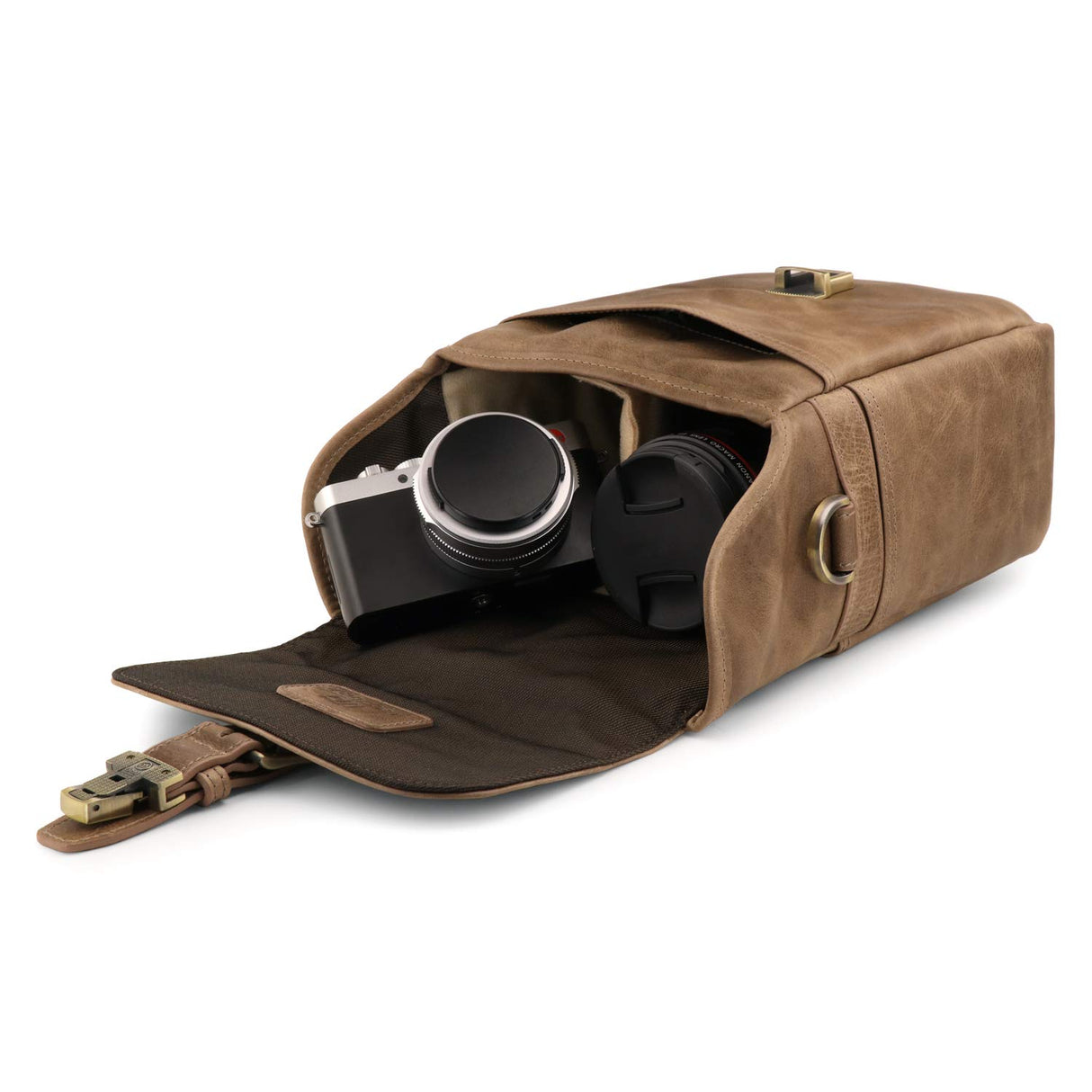 Megagear Mg1702 Torres Mini - Funda de Piel para Cámaras Réflex y de Fotos Réflex, Marrón Grisáceo