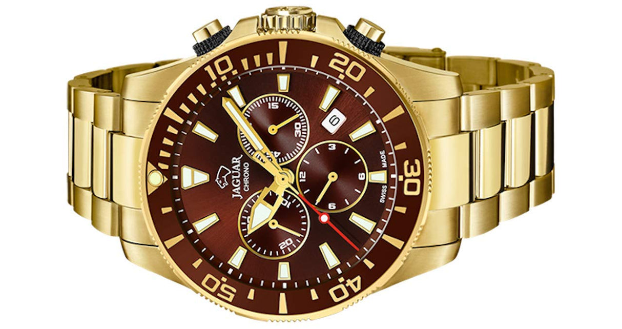 JAGUAR Reloj Modelo J864/4 de la colección Executive, Caja de 43,5 mm Chocolate con Correa de Acero Chapado para Caballero