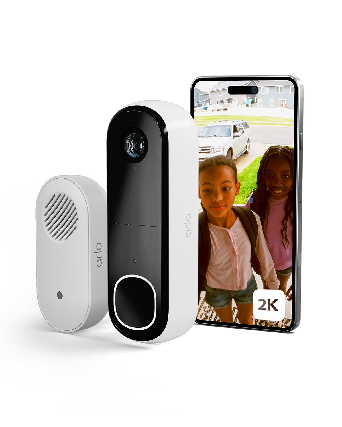 Arlo Essential 2K Videoportero WiFi + Timbre Inalámbrico Exterior Impermeable, Timbre Casa, Detector De Movimiento, Visión Nocturna, Audio Bidireccional, Prueba Arlo Secure Incluida, 1 Cámara, Blanca