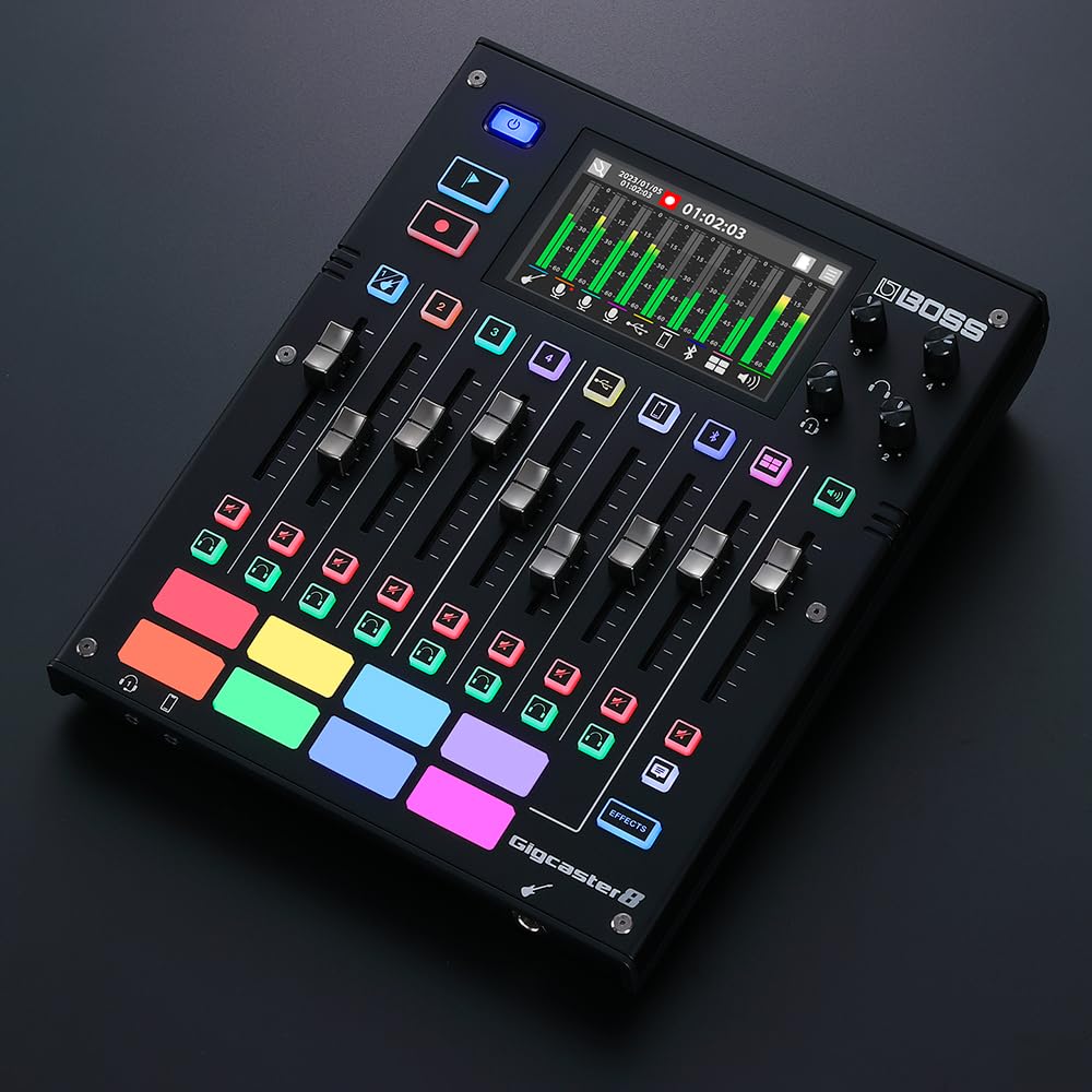 BOSS Gigcaster 8 | Mezclador de streaming de audio de 8 canales con entrada directa de guitarra/bajo | 4 entradas combo XLR/TRS | Micro estéreo integrado | 8 pads SFX | Interfaz de audio USB 20x14