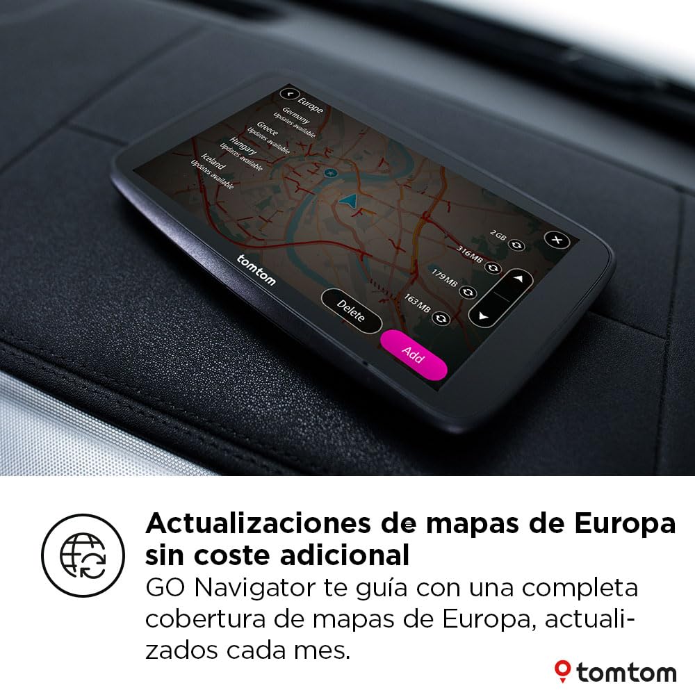 TomTom GPS GO Navigator,Pantalla de 7", info tráfico en Tiempo Real, Prueba de 12 Meses de alertas de radares de tráfico, mapas Europa, actualiz. Wi-Fi, Servicios Premium, Soporte magnético
