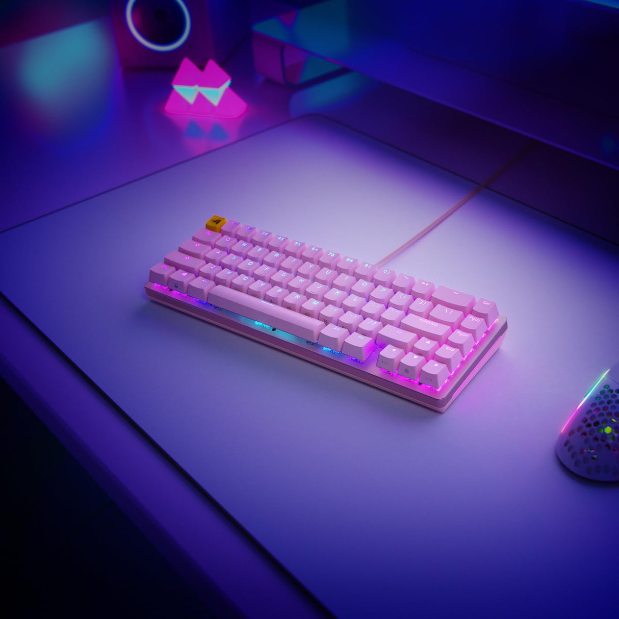 Glorious Gaming GMMK 2 Compact 65% - Teclado gaming mecánico, compacto TKL 65%, carcasa de aluminio, personalizable, keycaps dobles, switches Fox, RGB, distribuciones QWERTY estadounidense - Rosa