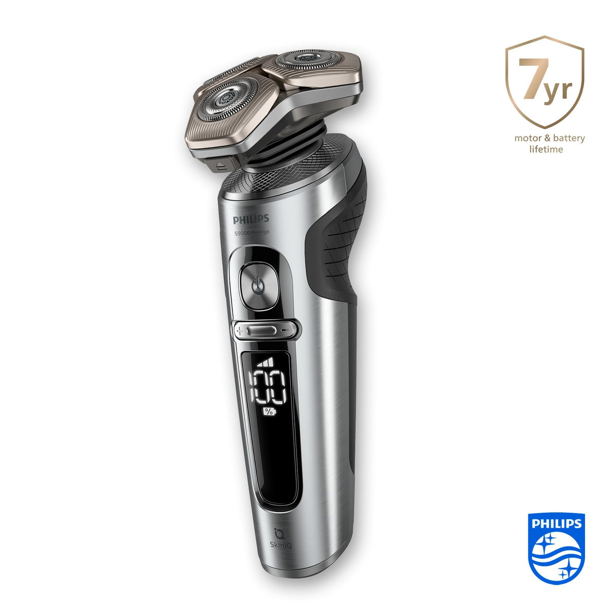 Philips Serie 9000 Prestige Afeitadora Eléctrica Hombre,Máquina de Afeitar Barba con Barbero, 60min de uso, En Seco y Húmedo, Recargable, Centro de Limpieza, Base Carga QI, Naricero, SP9885/35, Cromo