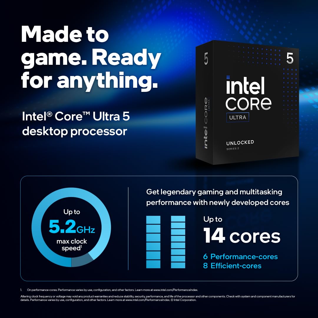 Intel® Core™ Ultra 5 procesador para Equipos de sobremesa 245K 14 núcleos (6 P-Cores + 8 E-Cores) hasta 5,2 GHz