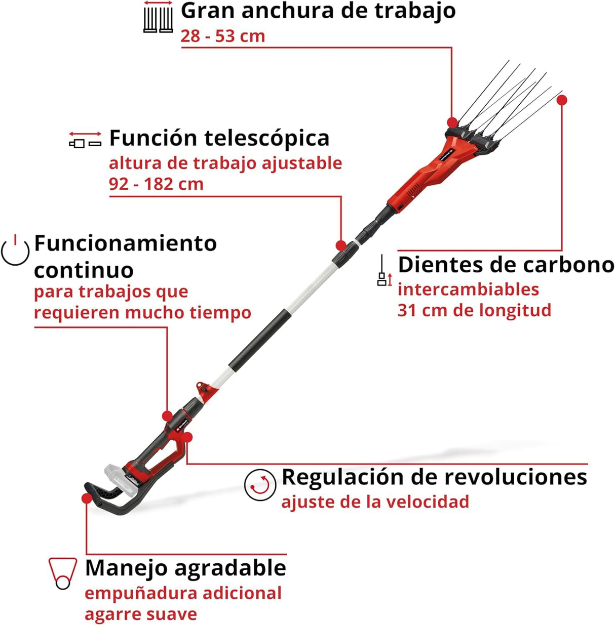 Einhell Vareador de aceitunas con batería GE-FS 18/53 Li-Solo Power X-Change (18 V, 53 cm de anchura de trabajo, 310 cm de longitud total, telescópico, dientes intercambiables, sin batería)