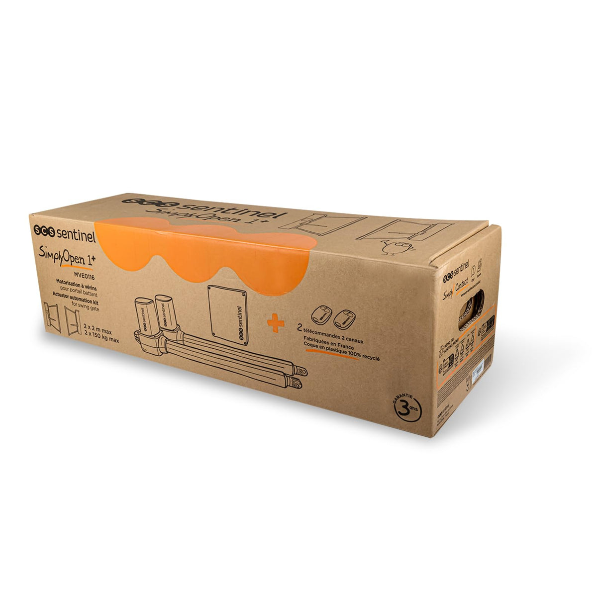 SCS Sentinel, MVE0116, Motorización 24V con Cilindros para Cancela batiente 4M/300kgs, 2 mandos a Distancia de 2 Canales, Compatible con Madera, Aluminio, Hierro, PVC Reforzado, SimplyOpen 1+