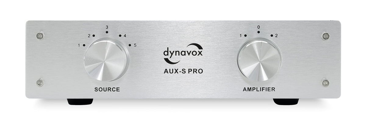 Dynavox AUX-S Pro - Conmutador de extensión de Entrada con 5 entradas RCA para Dos amplificadores estéreo y Envolvente, Color Plateado