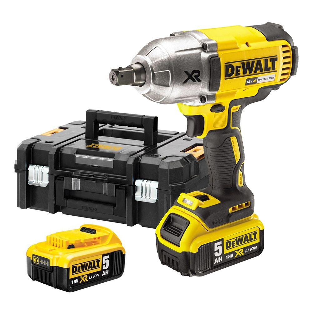 DEWALT DCF899P2-QW - Llave de impacto sin escobillas 1/2' XR 18V, Batería de Litio de 5 Ah, Alto Par 950Nm, 2400 ipm, con maletín TSTAK, cargador y batería
