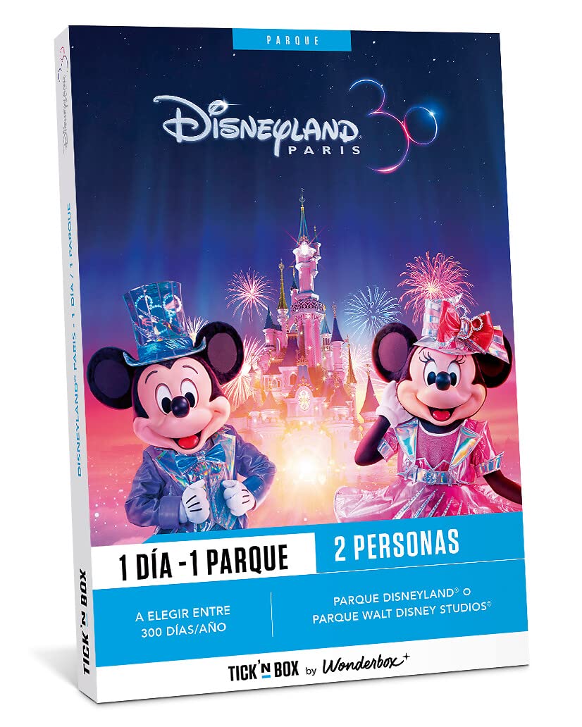 Tick&Box - Caja Regalo - 1 Día + 1 Parque - para 2 Personas - Paque Disneyland o Parque Walt Disney Studios - Regalo Cumpleaños