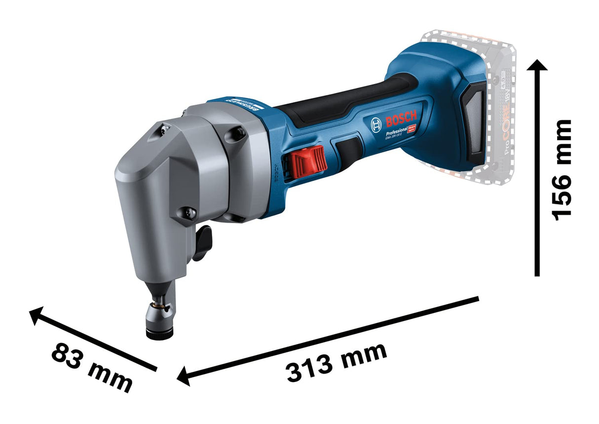 Bosch Professional 18V System GNA 18V-16 E - Punzonadora a batería (Brushless, 1400 cpm, motor Brushless, corte en acero 1,6 mm, 2 baterías ProCORE 4.0Ah, en L-BOXX)