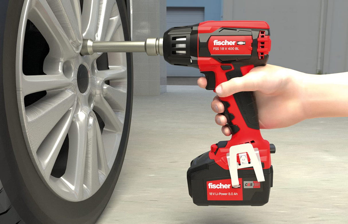 fischer - Batería recargable Fischer FSS-B - Batería (18 V, 4 Ah) con energía de iones de litio e indicador de capacidad integrada para verificar el estado de carga